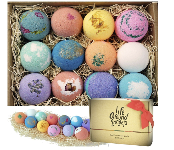LifeAround2Angels Bath Bombs Gift Set 12 USA made Fizzies, Shea & Coco Butter Dry Skin Moisturize, Perfect for Bubble Spa Bath. Handmade Birthday Mothers day Gifts idea For Her/Him, wife, girlfriend